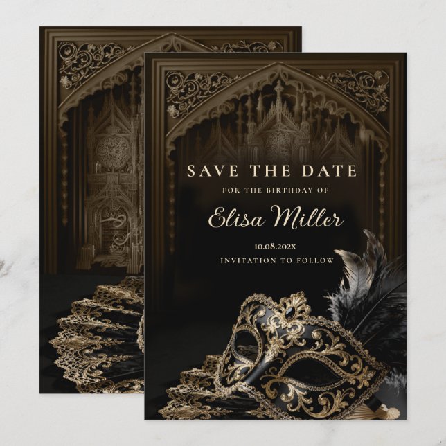Convites Venetian Gothic Masquerade Party Save the Date (Frente/Verso)