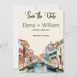 Convites Veneza Itália Aquarela Romântica Salve a Data