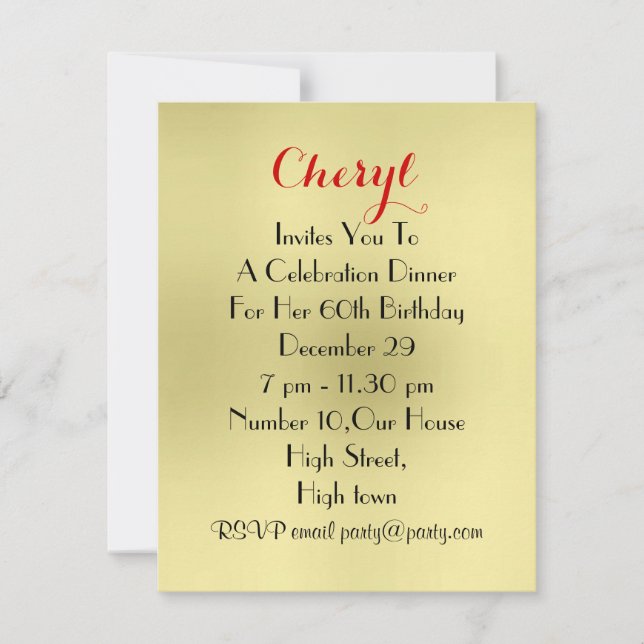 Convites Venha jantar comigo, Jantar a configuração (Frente)