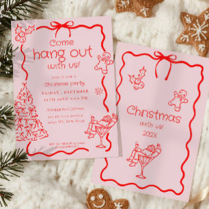 Convites Venha para a festa de Natal Whimsical Red Pink