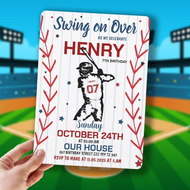 Convites Venha Se Divertir | Festa de Aniversário de Beiseb (Swing on Over | Baseball Birthday Party Invitation)