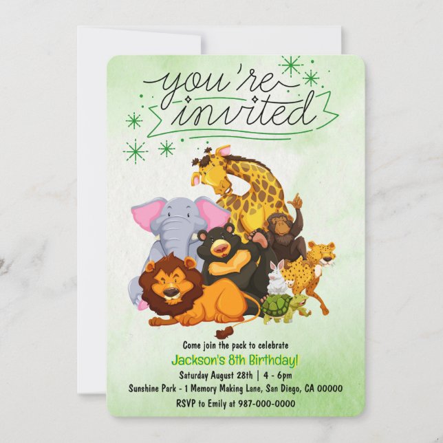 Convites Venha Se Juntar à Festa de Animais Safari da Matil (Frente)