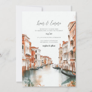 Convites Venice Itália Watercolor Vinatge Wedding