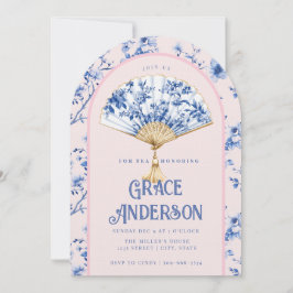 Convites Ventilador de Chinoiserie Rosa e Azul | Bridal Tea