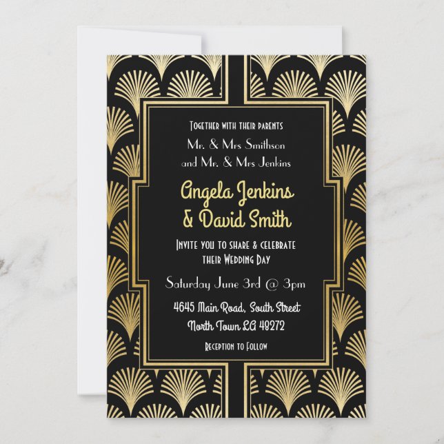 Convites Ventilador Dourado de Arte Negra de 1920 (Frente)