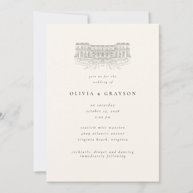 Convites Venue Illustration Old Money Aesthetic, Wedding  (Frente)