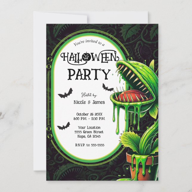 Convites Venus Flytrap Slime Verde Festa de Halloween  (Frente)