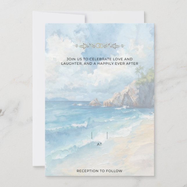 Convites Verão Azul Bonito Casamento à Beira-Mar  (Frente)