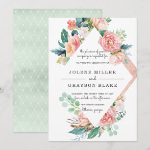 Convites Verão Corado Casamento Floral em Aquarela