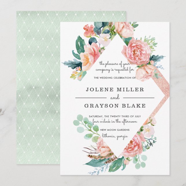 Convites Verão Corado | Casamento Floral em Aquarela (Frente/Verso)