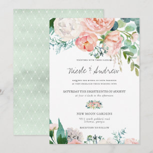 Convites Verão Corado Casamento Floral em Aquarela