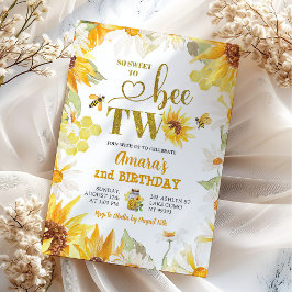 Convites Verão Daisy Sunflower Bee Segundo Aniversário