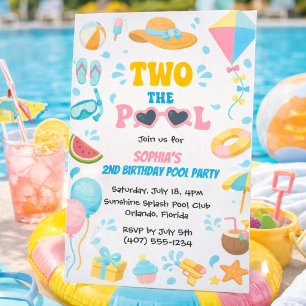 Convites Verão Dois à Menina da Festa na Piscina 2º Anivers