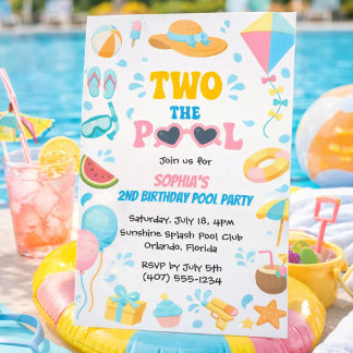 Convites Verão Dois à Menina da Festa na Piscina 2º Anivers