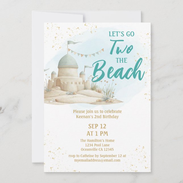Convites Verão Dois na Praia Segundo Aniversário  (Frente)