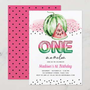 Convites Verão Foil Balão Letra Melon Primeiro Aniversár