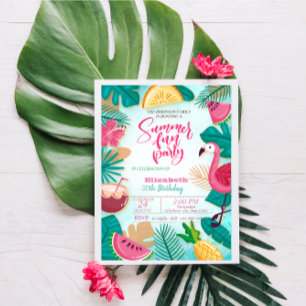 Convites Verão, Frutas, Festa de Aniversário na Piscina com