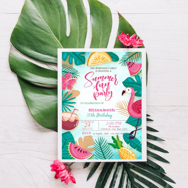 Convites Verão, Frutas, Festa de Aniversário na Piscina com (Criador carregado)