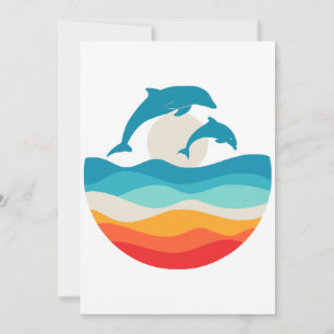 Convites Verão Retro Vintage Golfinho na Praia