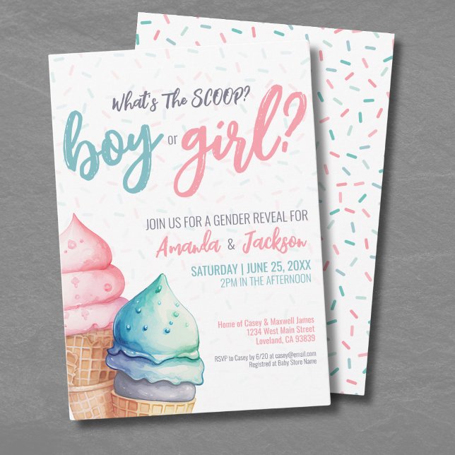 Convites Verão Rosa Azul Revelação do Sexo (Pink Blue Summer Gender Reveal Invitation )
