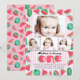 Convites Verão Rosa & Verde Primeiro Aniversário Melancia