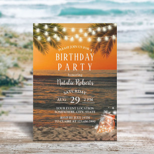 Convites Verão tropical Praia Sunset Mason Jar Aniversário