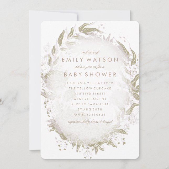 Convites Verdadeiro Romance Foil Floral Frame Chá de fralda (Frente)