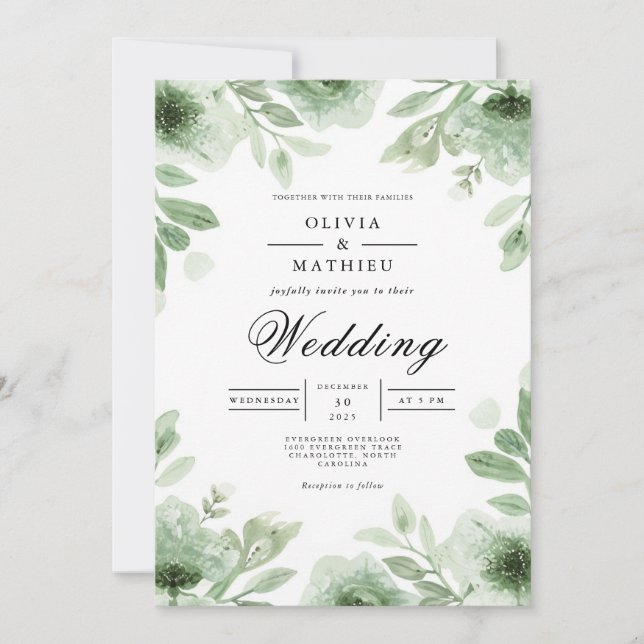 Convites Verdant Bloom Botanical Romance Wedding (Frente)