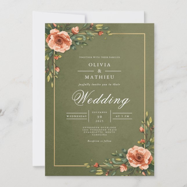 Convites Verdant Floral Flourish Wedding (Frente)