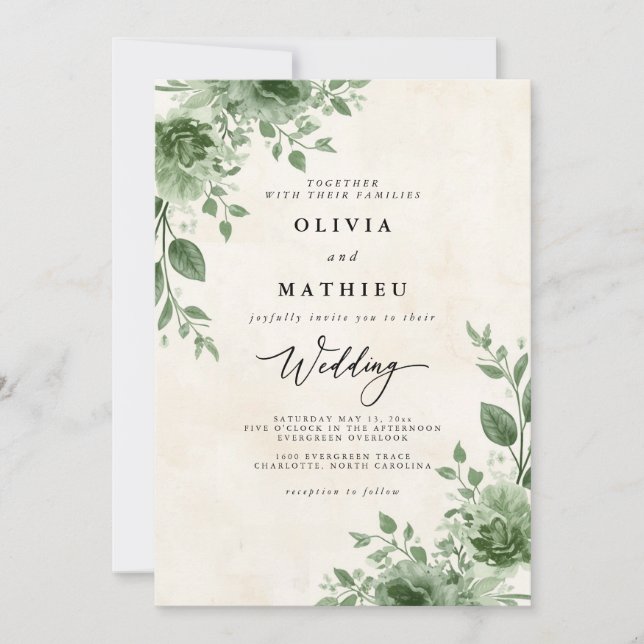 Convites Verdant Green Floral Wedding (Frente)