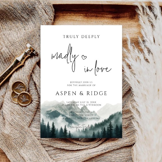 Convites Verdant Peaks Misty Forest Watercolor Wedding  (Criador carregado)