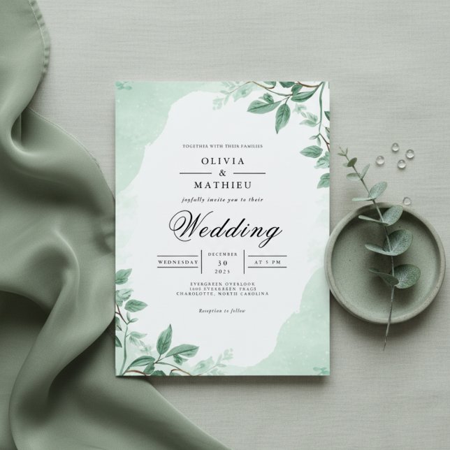 Convites Verdant Sage Green Leaf Archway Wedding (Criador carregado)