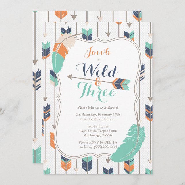 Convites Verde azul da festa de aniversário tribal selvagem (Frente/Verso)