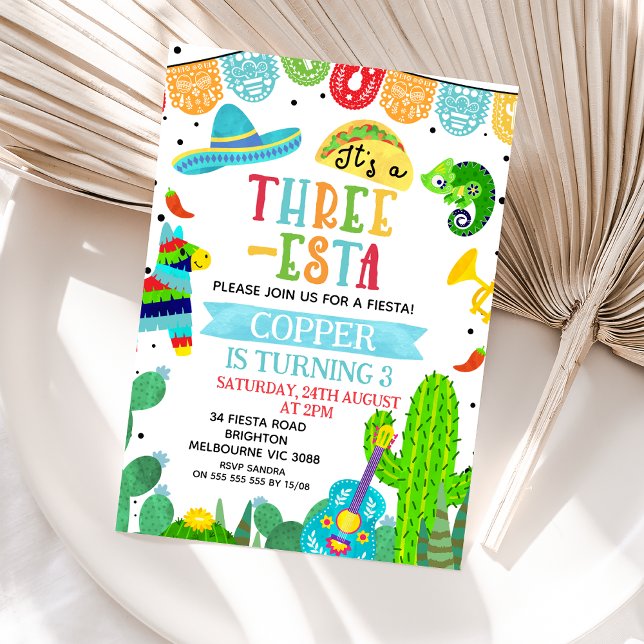 Convites Verde Azul É Um Paraíso Três-Pés (Three-esta Fiesta Boy Birthday Invitation, Threeesta Fiesta 3rd Birthday Invite, Mexican Fiesta )