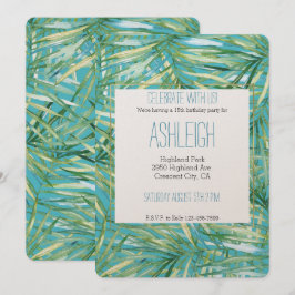 Convites Verde Azul-Tropical Aquarela Sai Aniversário
