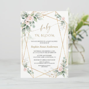 Convites Verde Blush Floral Dourado Deixa Bebê em Sangue 