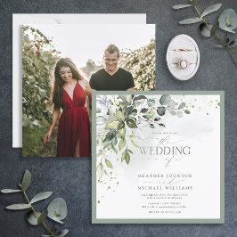 Convites Verde Botânico Elegante Foto Por Aquarela Floral