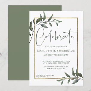 Convites Verde Botânico Elegante Gold Foil 60º Aniversár