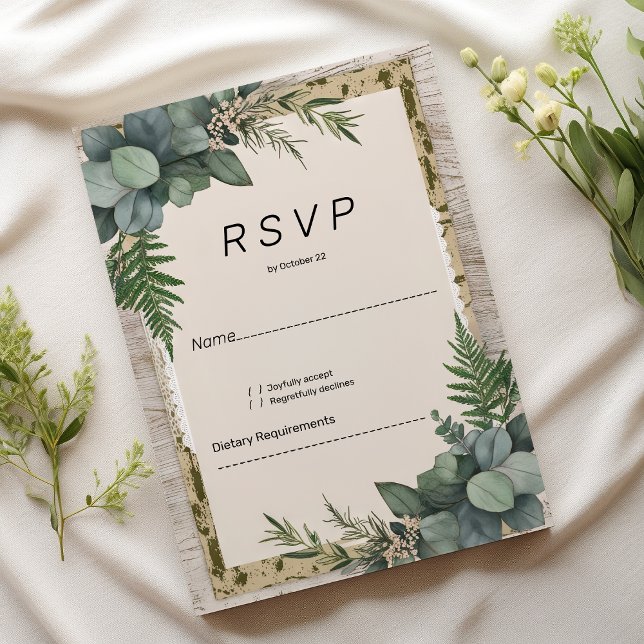 Convites Verde botânico russo do eucalipto RSVP (Rustic eucalyptus botanical greenery RSVP)