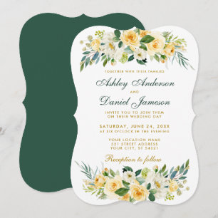 Convites Verde Branco Dourado Amarelo de Casamento