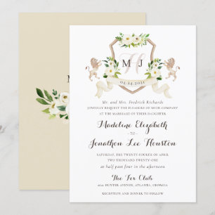 Convites Verde-Branco-Floral Cesto de Marfim Elegante