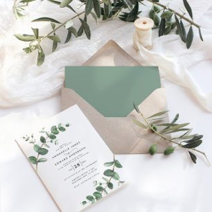 Convites Verde-casado Eucalyptus botânico verde-marinho