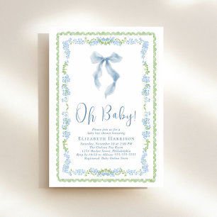 Convites Verde-claro-claro-azul-aquarela Frames Baby Boy Ch