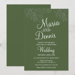 Convites Verde com ilustração simples da linha monstera