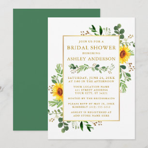 Convites Verde-d'água Chá de panela girassol Dourado