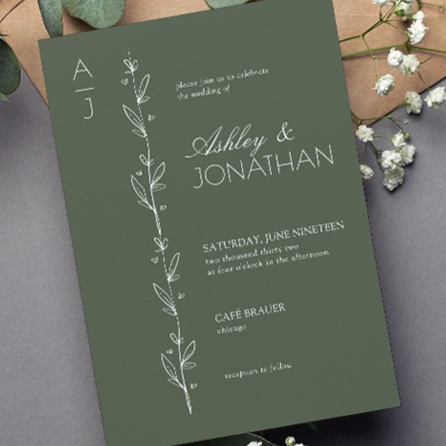 Convites Verde de Casamento do Divisor Botânico Moderno (Criador carregado)