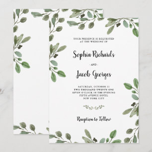 Convites Verde de Cores de Água Simples  Casamento Elegant