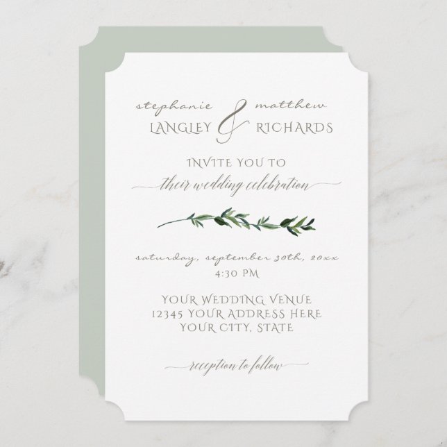 Convites Verde de Folhagem Moderna e Mínima Simples (Frente/Verso)