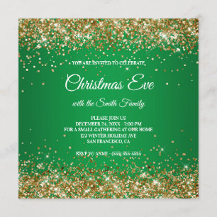 Convites Verde de Natal Glitter Dourado Faux