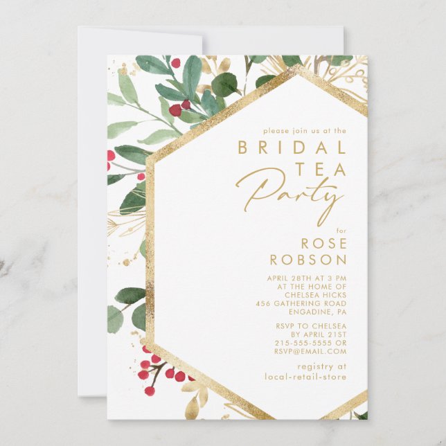 Convites Verde de Natal Moderno | Bridal Tea Party (Frente)